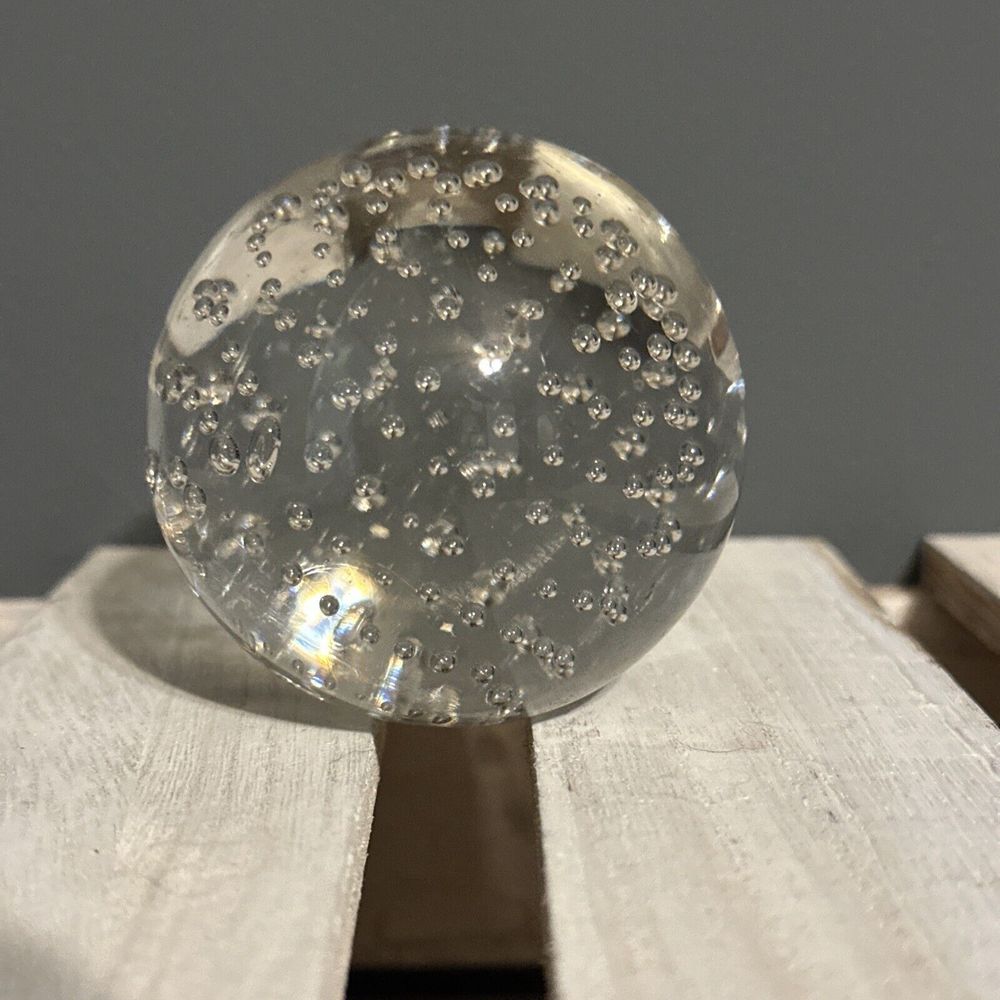 Paperweight Clear Art Glass‎ Orb Sphere Controlled Bubbles 2.5” No Flat Side